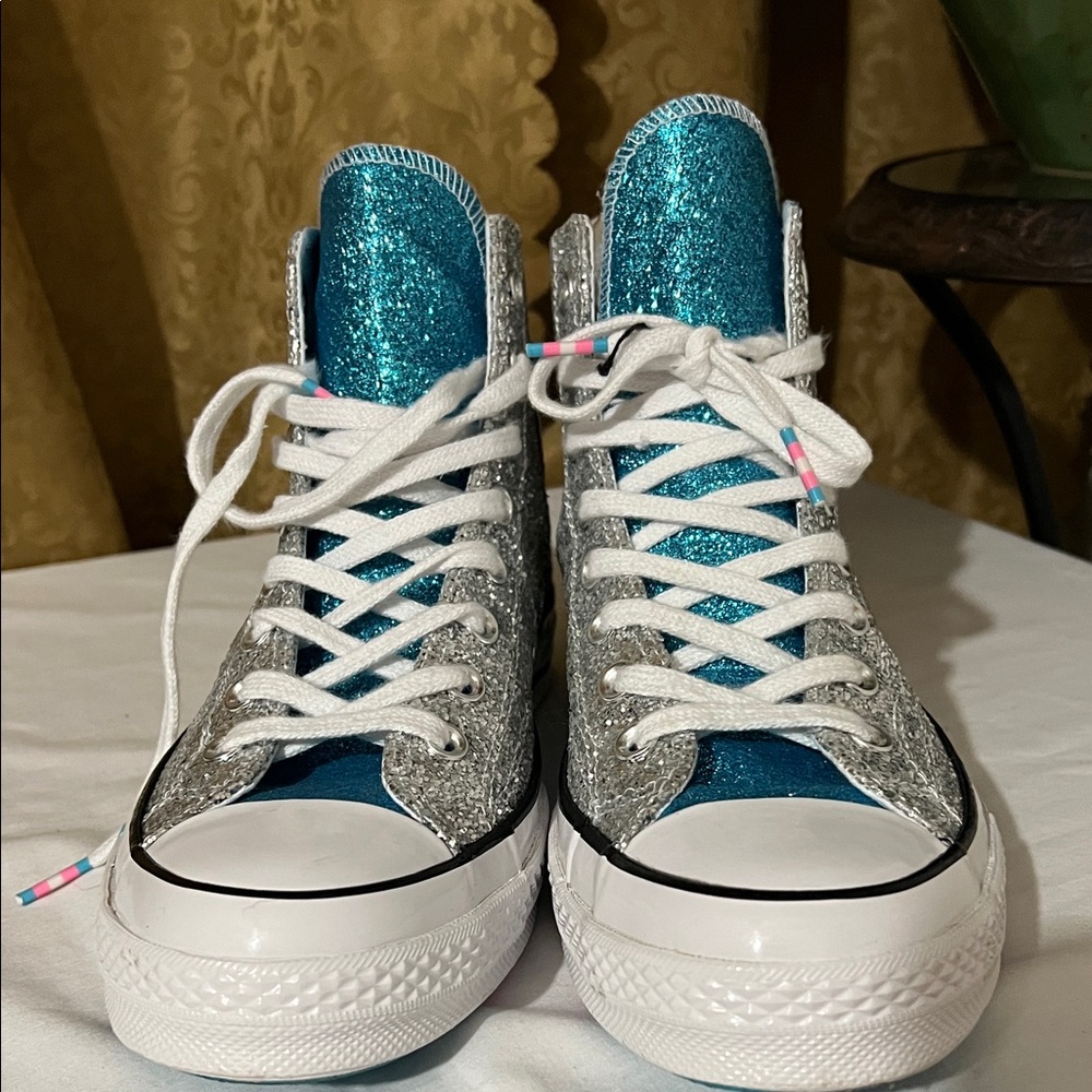 Converse Silver and Pink High-Top Sneakers